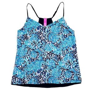 Lilly Pulitzer Dusk Tank Top Light Aqua Navy Blue Spritz Spaghetti Straps XS